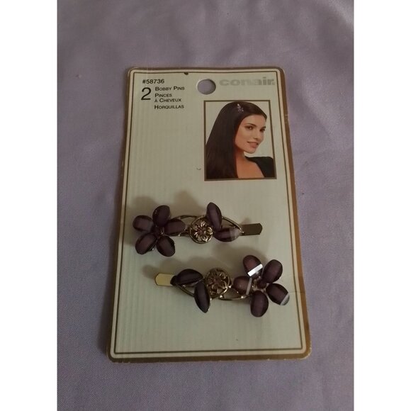 Conair Bobby Pins With Purple Flower Design - 2 Piece Set 58736 - Picture 1 of 4